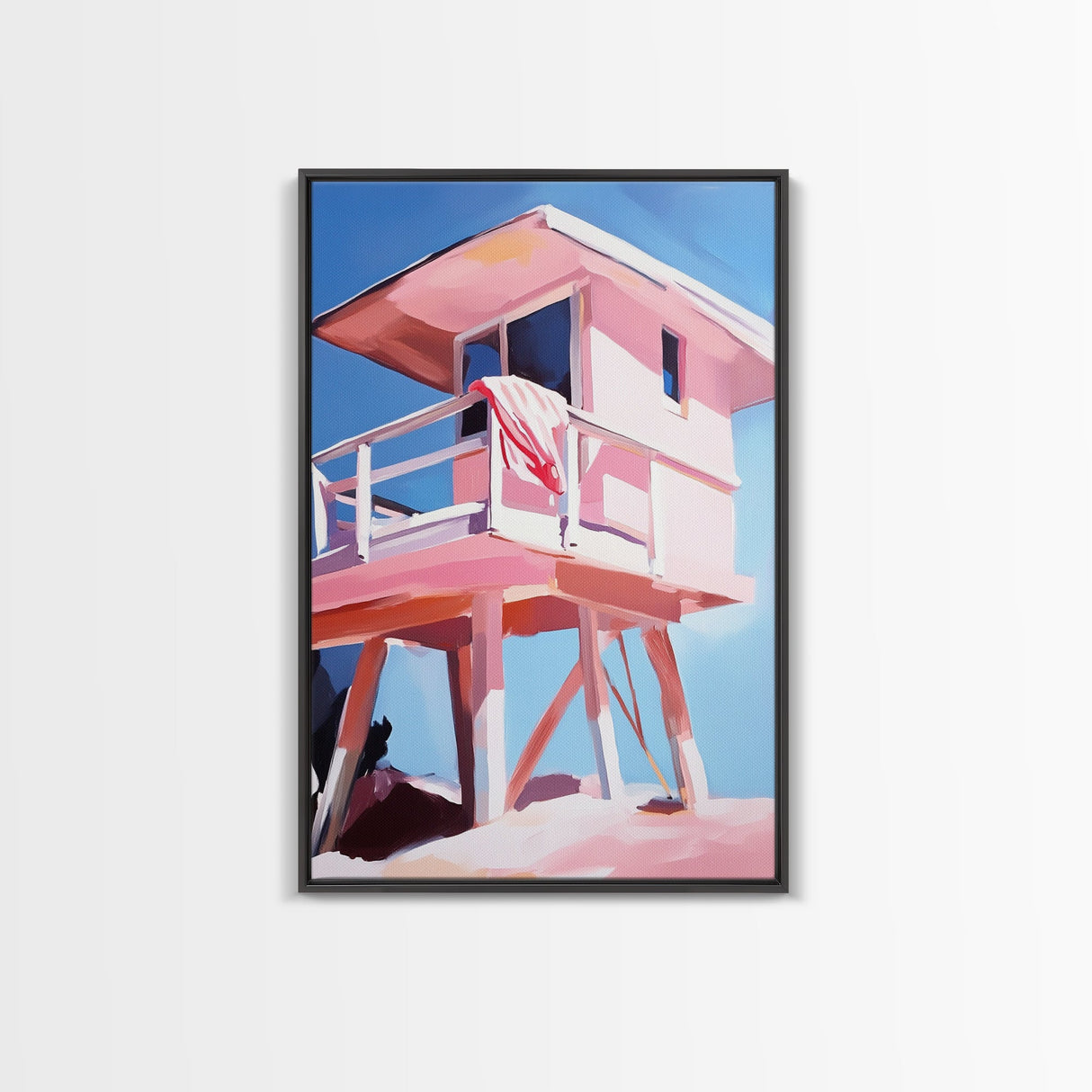 Lifeguard Tower, Beach Scene, Ocean Escape, Framed Canvas Print, Coastal Home Art, Modern Seaside Decor, Relaxing Wall Art