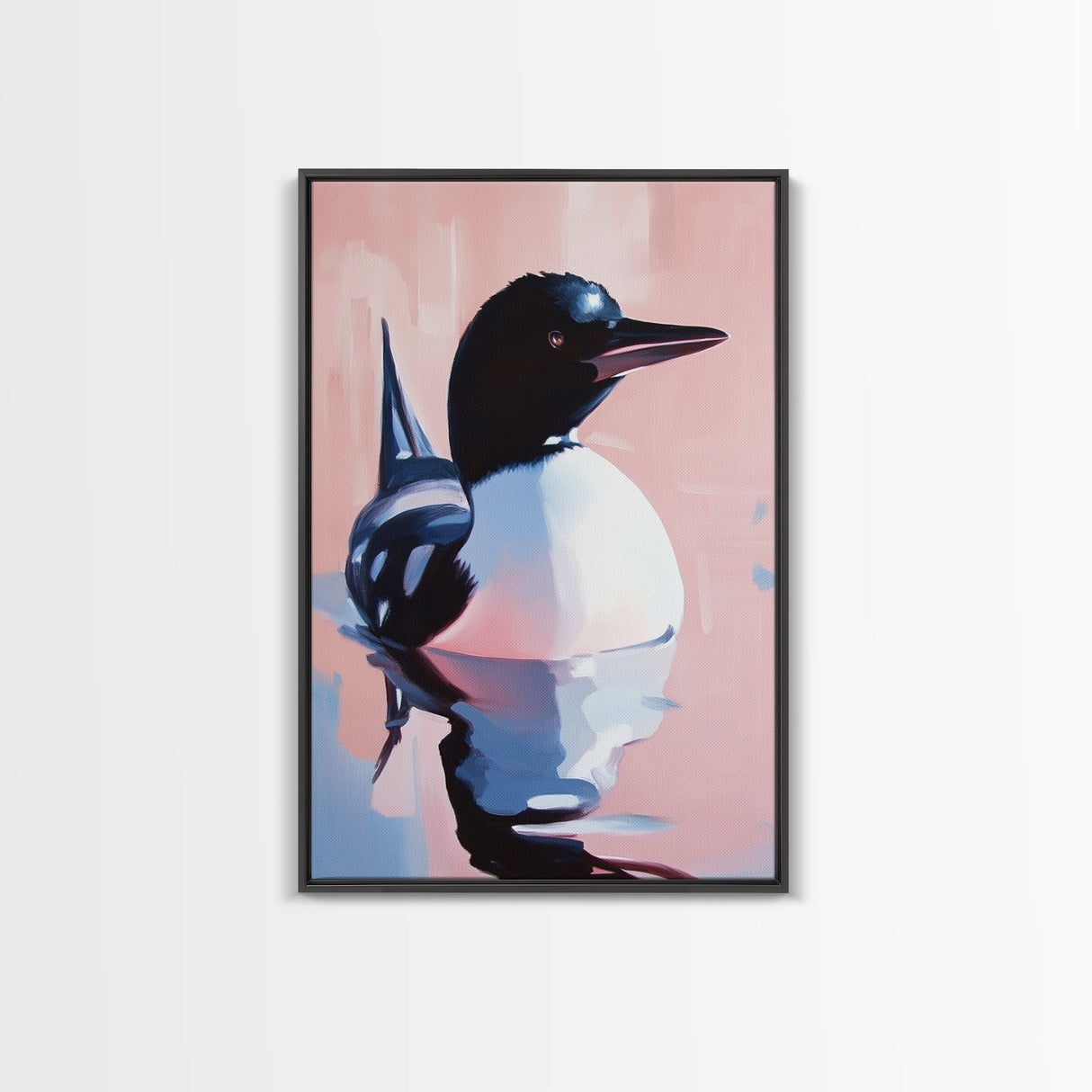 Reflection Loon, Tranquil Wildlife Painting, Rustic Lake House Wall Art, Framed Canvas Print, Nature Retreat, Cabin Aesthetic