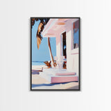 Tropical House, Palm Trees, Beach Art, Modern Coastal, Framed Canvas Print, Relaxing Home Decor, Minimalist Aesthetic, Summer Escape