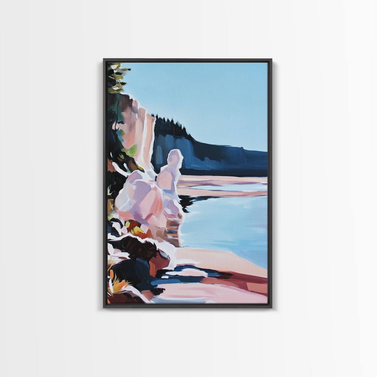 Lake Reflection Art, Nature Landscape, Abstract Water Scene, Framed Canvas Print, Modern Wall Decor, Pastel Aesthetic, Bedroom Wall Art