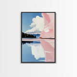 Pink Rock Reflection, Abstract Landscape, Serene Water Art, Framed Canvas Print, Modern Wall Decor, Minimalist Nature, Living Room Art