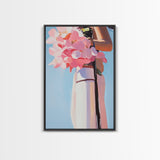 Pink Floral Bouquet, Romantic Flower Painting, Soft Pastel Aesthetic, Framed Canvas Print, Feminine Wall Art, Bedroom Decor, Modern Art