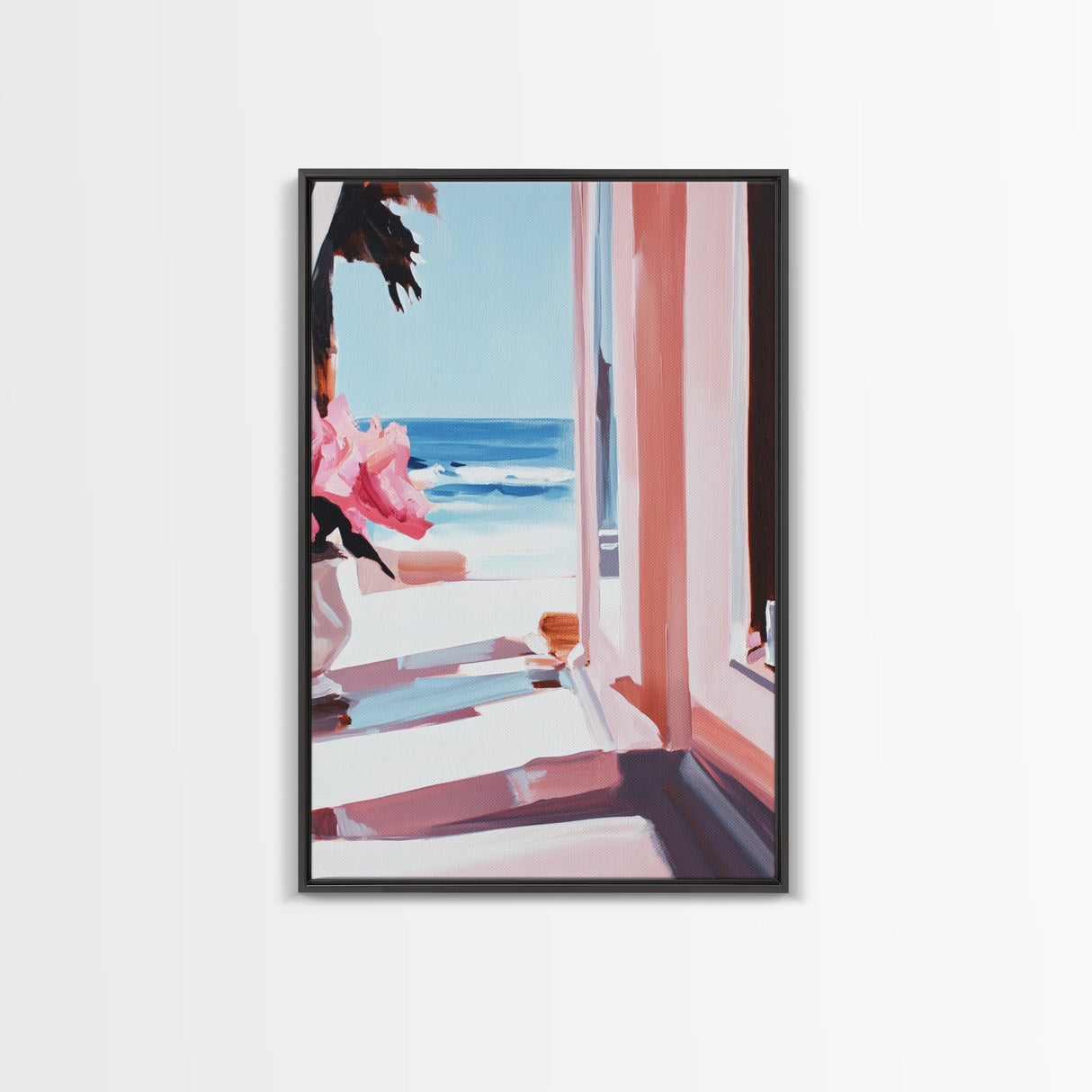 Ocean Window View, Coastal Interior Art, Dreamy Beach Scene, Framed Canvas Print, Serene Nautical Wall Art, Modern Living Room Decor