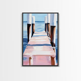 Seaside Pier View, Minimalist Coastal Painting, Tranquil Ocean Scene, Framed Canvas Print, Nautical Wall Decor, Beach House Art, Serene Living Room Art