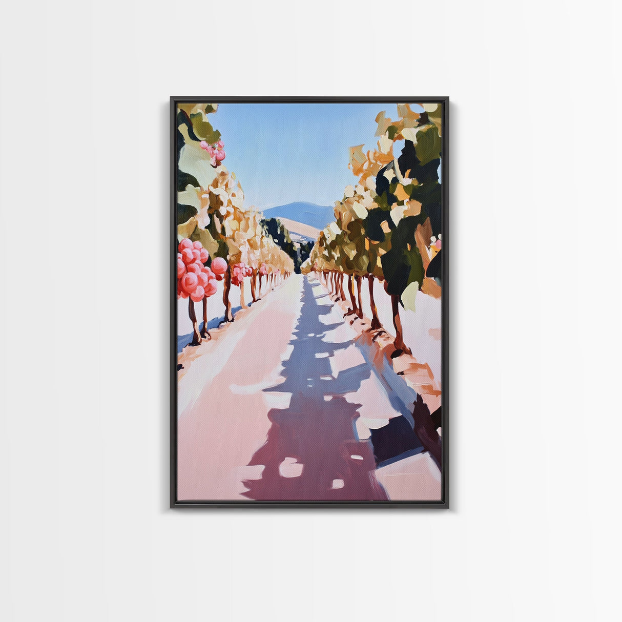 Vineyard Pathway, Wine Country, Rustic Charm, Framed Canvas Print, Tuscan Wall Art, Kitchen Decor, Autumn Landscape, Country Home Art