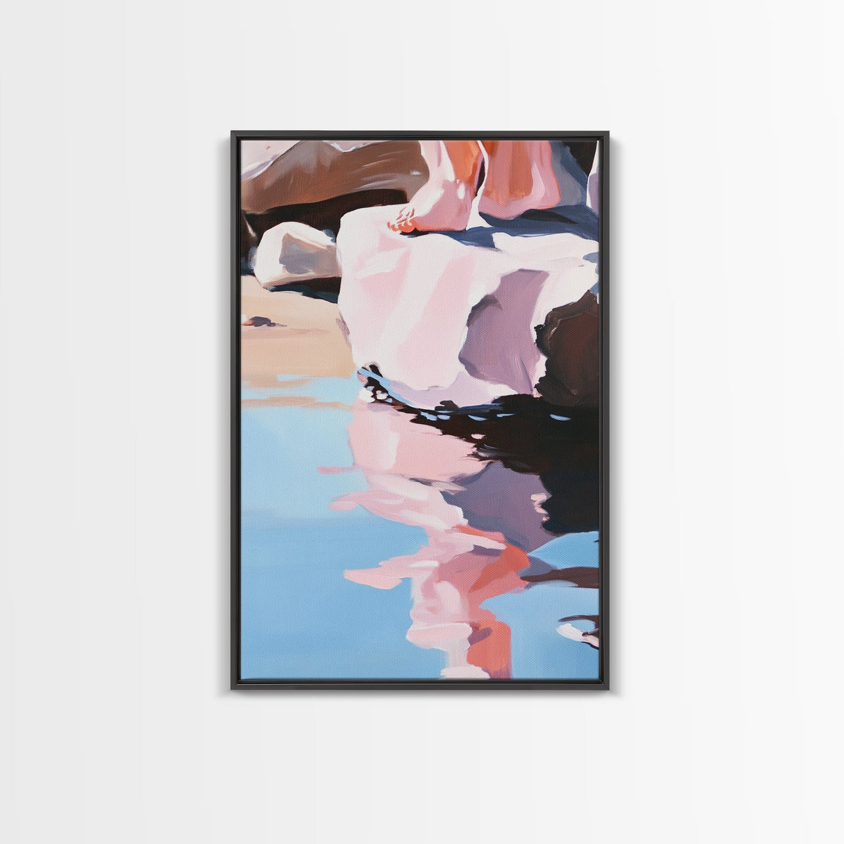 Reflection Art, Minimalist Design, Pink and Blue Landscape, Soft Hues, Modern Wall Decor, Framed Canvas Print, Living Room
