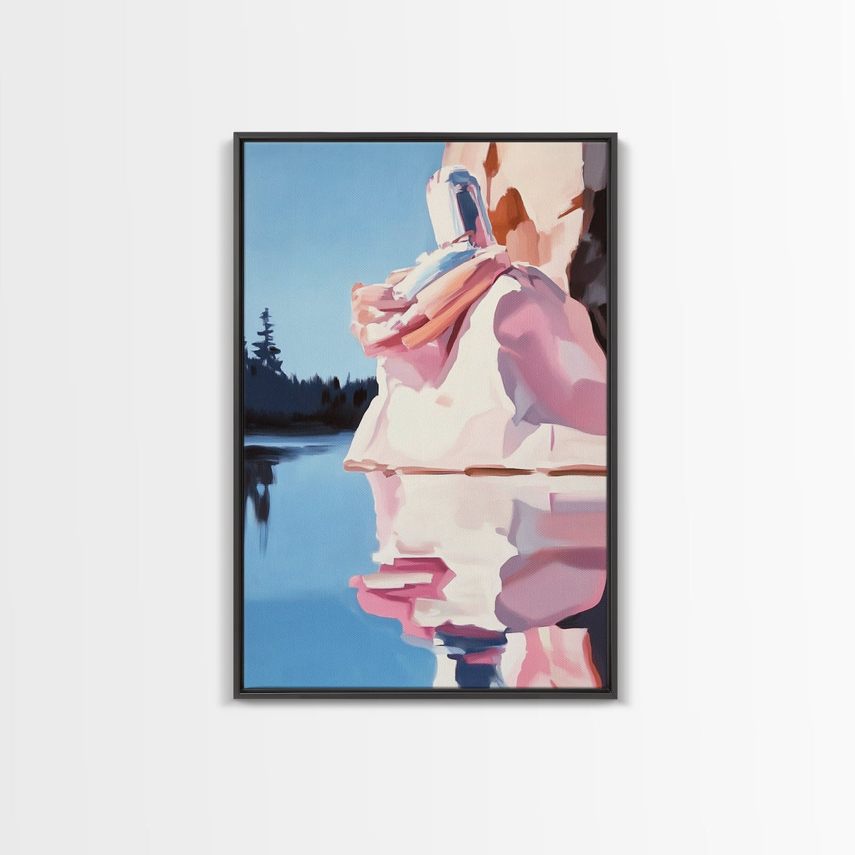 Coastal Escape, Soft Color Landscape, Feminine Art, Minimalist Design, Beach Inspired, Framed Canvas Print, Bedroom Wall Art