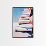 Stairway To Sky, Abstract Architecture, Minimalist Art, Modern Wall Decor, Soft Pastel Tones, Framed Canvas Print, Bedroom