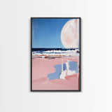 Moonlit Beach, Ocean Waves, Surreal Seascape, Canvas Print, Dreamy Coastal Art, Living Room Decor, Nautical Aesthetic, Minimalist Art