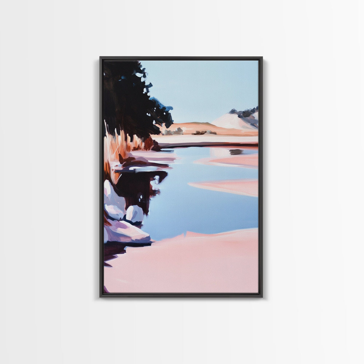 Tranquil Lake, Serene Nature, Reflection Landscape, Framed Canvas Print, Cozy Wall Art, Minimalist Home Decor, Bedroom Artwork