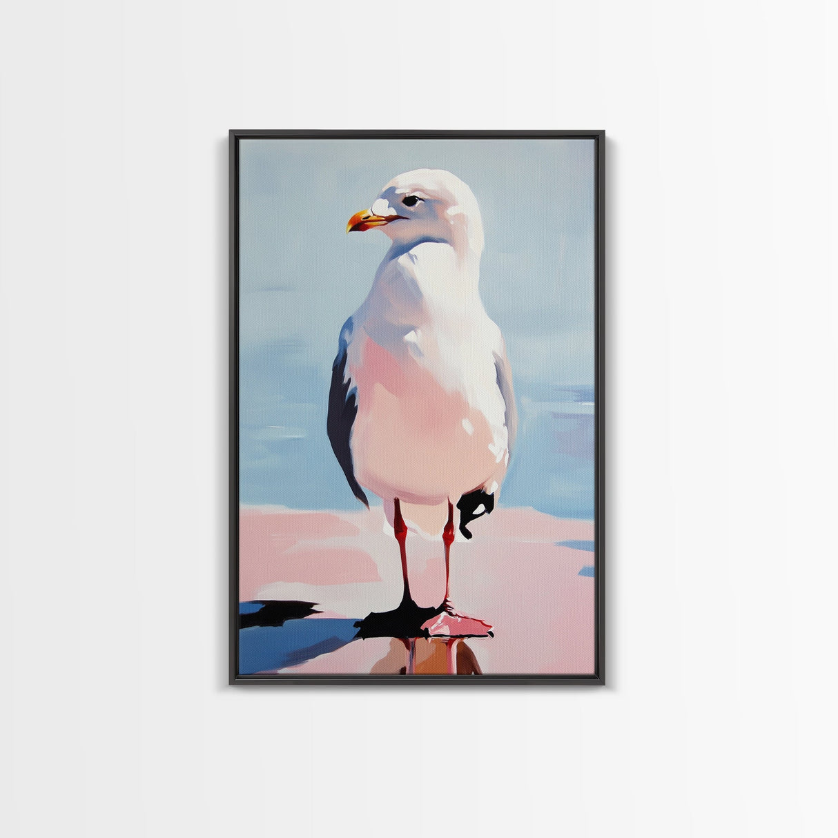 Seagull, Coastal Bird, Minimalist Beach, Modern Wall Art, Framed Canvas Print, Ocean Artwork, Seaside Decor, Living Room Art