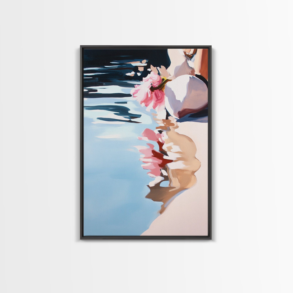 Floral Reflection, Dreamy Water Art, Framed Canvas Print, Romantic Pastel Painting, Boho Home Decor, Nature Artwork, Zen Aesthetic