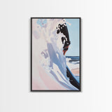 Surf, Ocean Wave, Coastal Art, Framed Canvas Print, Abstract Beach Painting, Blue and White Art, Minimalist Seascape, Bedroom Wall Art