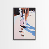 Walking on Sand, Beach Footsteps Art, Ocean Shoreline Print, Minimalist Home Decor, Framed Canvas Print, Modern Coastal Wall Art