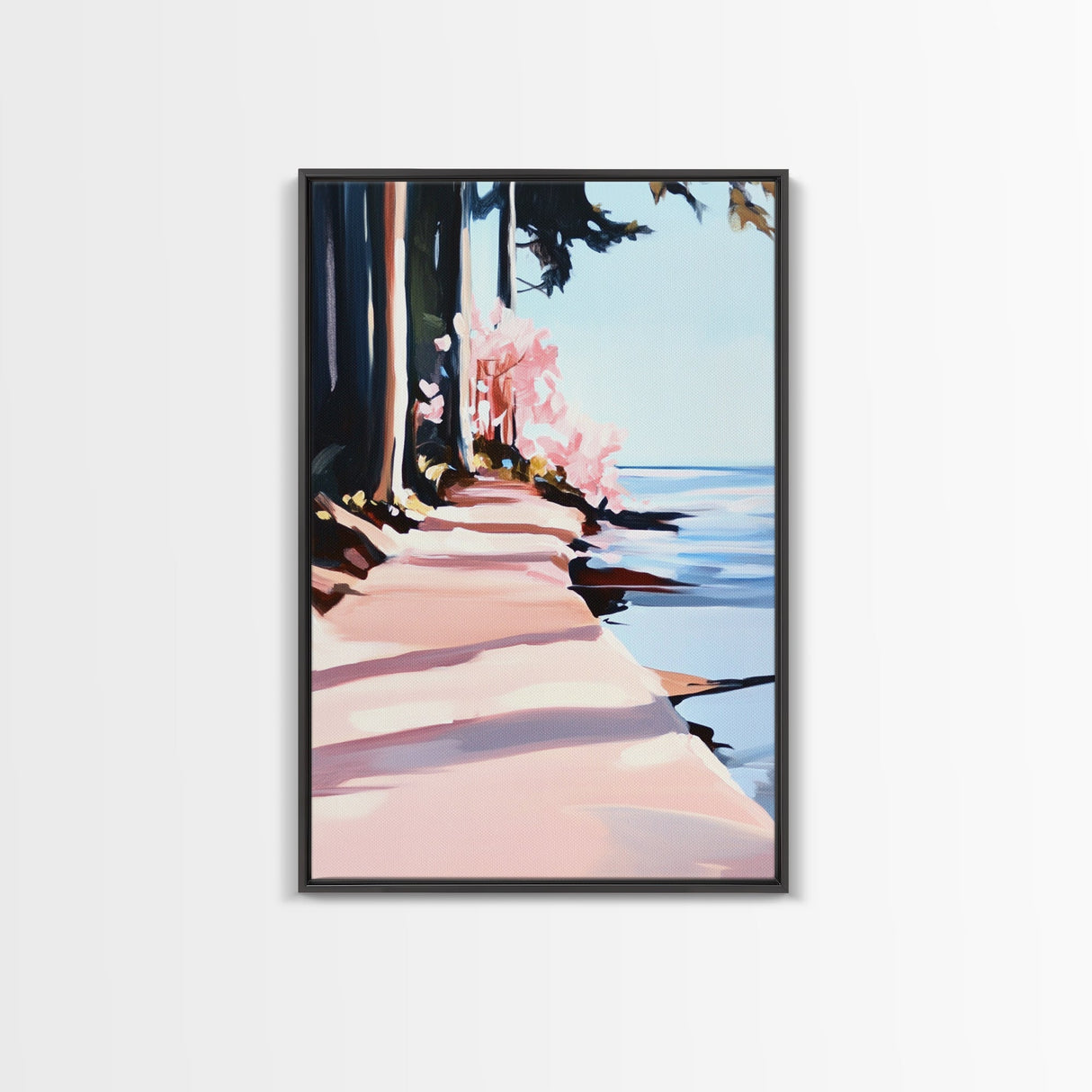 Tranquil Path, Coastal Trees, Lakeside Escape, Nature Inspired Art, Beach House Wall Decor, Minimalist Aesthetic, Canvas Print