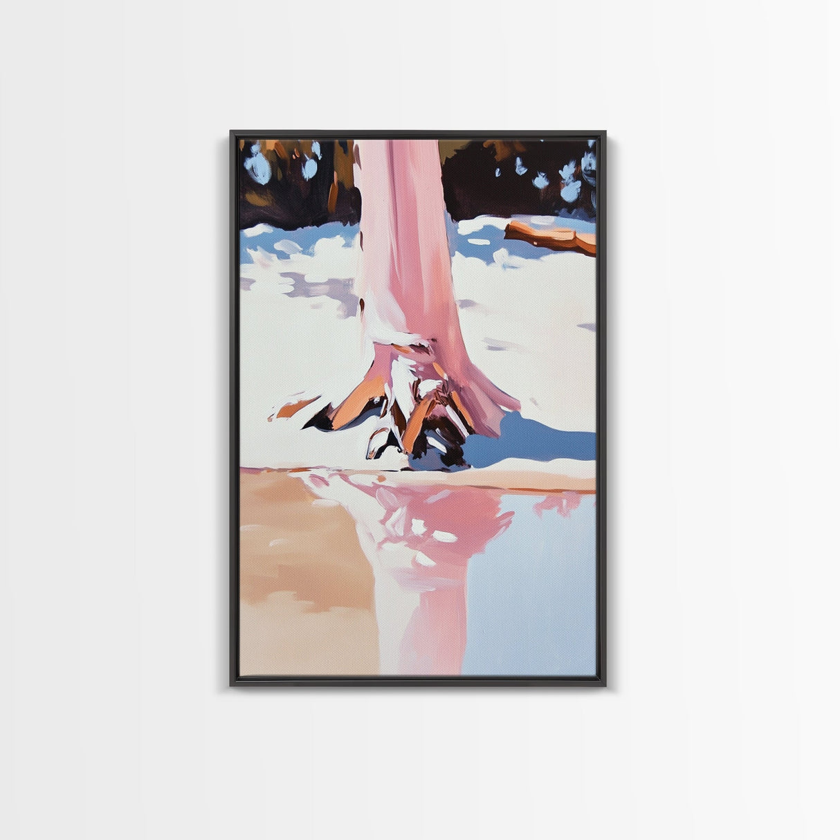 Snow Reflection, Winter Scene, Tranquil Landscape, Framed Canvas Print, Nature Wall Art, Cozy Home Aesthetic, Warm Neutrals