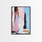 Woman, White Dress, Desert, Framed Canvas Print, Feminine Wall Art, Boho Aesthetic, Wanderlust Decor, Bedroom Wall Art, Travel Art