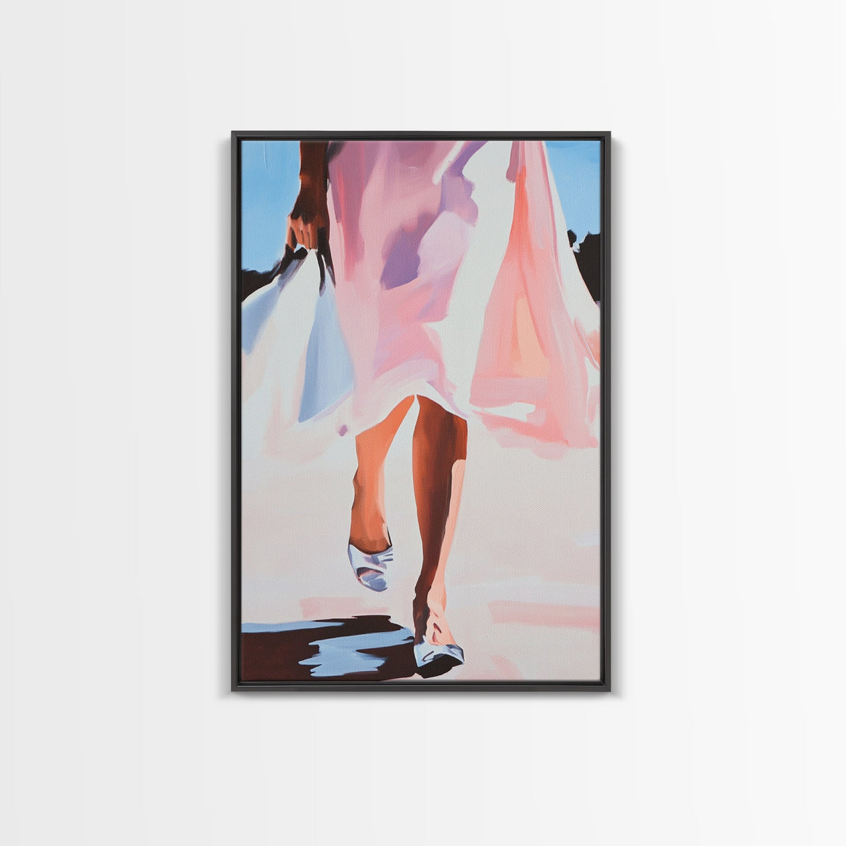 Elegant Woman Art, Fashion Illustration, Minimalist Feminine Painting, Pink Aesthetic Decor, Framed Canvas Print, Bedroom Wall Art