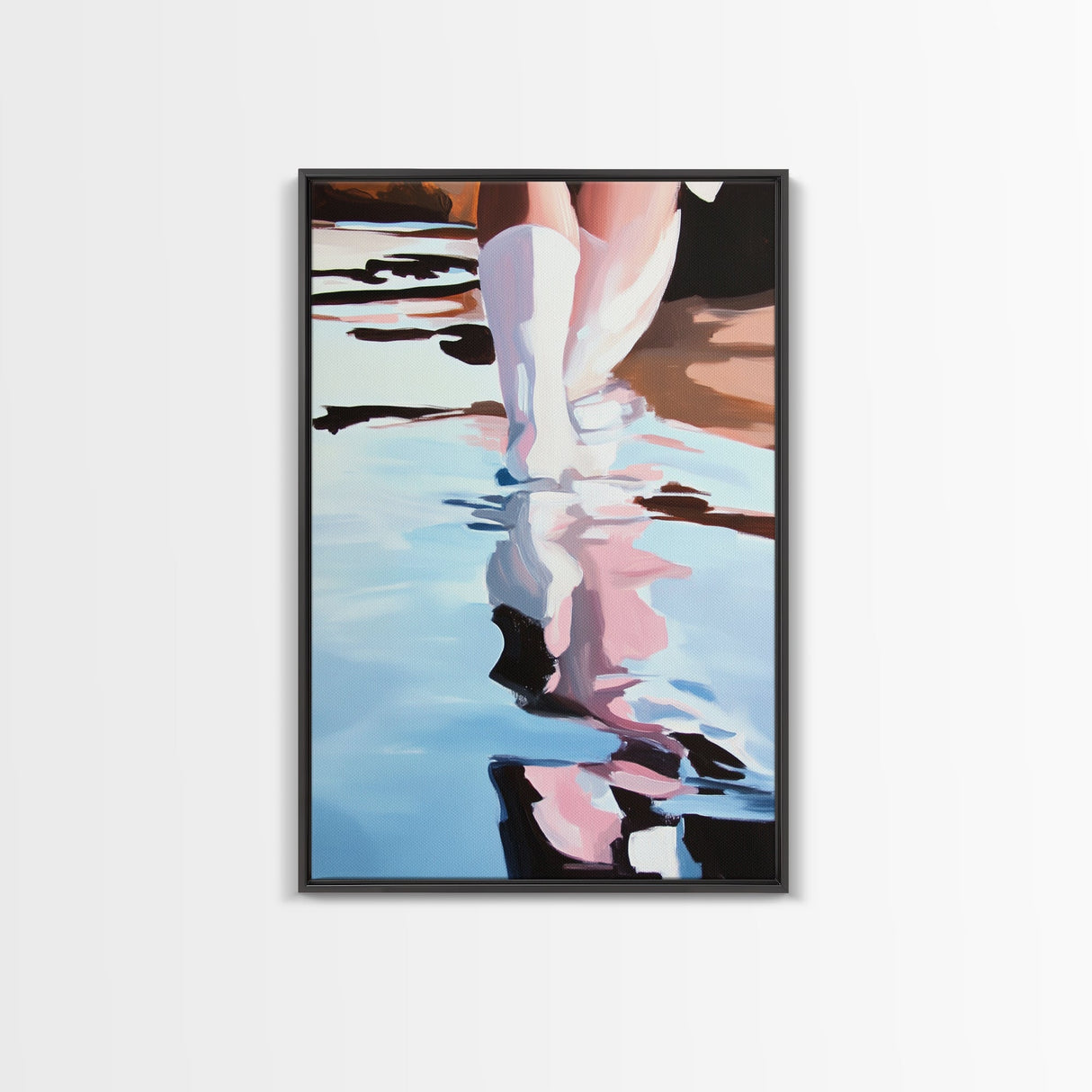 Reflection Water Art, Abstract Fashion Painting, Coastal Style, Feminine Minimalist Print, Framed Canvas Print, Entryway Wall Art