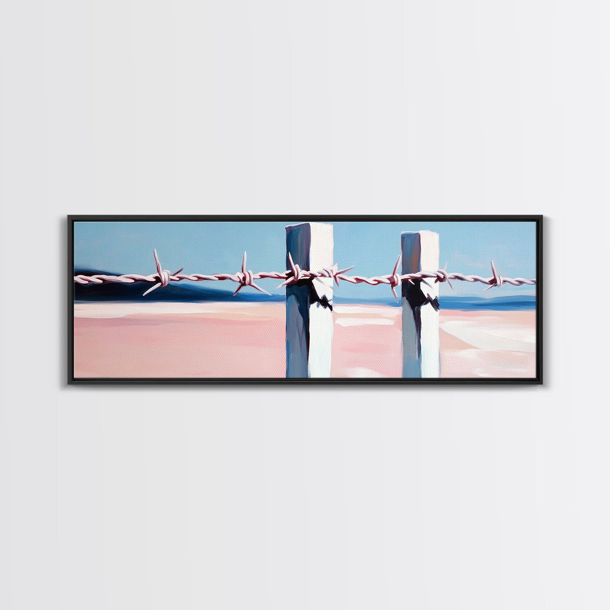 Beach Fence, Coastal Barrier, Ocean Landscape, Framed Canvas Print, Minimalist Seaside Art, Nautical Wall Decor, Summer Home Artwork