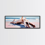 Driftwood, Ocean Waves, Canvas Print, Coastal Wall Art, Beach House Decor, Minimalist Seascape, Natural Tones, Boho Home Aesthetic