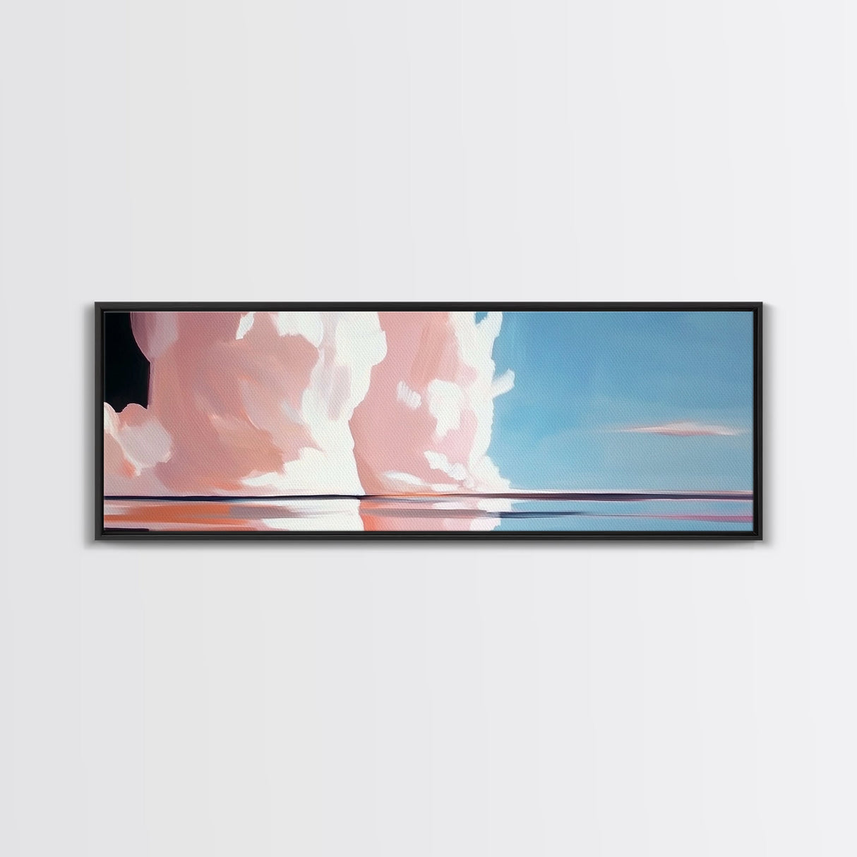 Pink Clouds, Ocean Reflection, Dreamy Sky, Framed Canvas Print, Surreal Landscape, Coastal Wall Art, Minimalist Decor, Bedroom Art