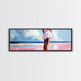 Woman by Ocean, Beach Reflection, Serenity Art, Framed Canvas Print, Modern Coastal Decor, Minimalist Wall Art, Bedroom Artwork