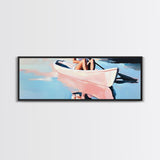 Kayak Adventure, Minimalist, Coastal Wall Art, Boho Home Decor, Blue and Pink, Modern Beach Art, Canvas Print, Nautical Aesthetic