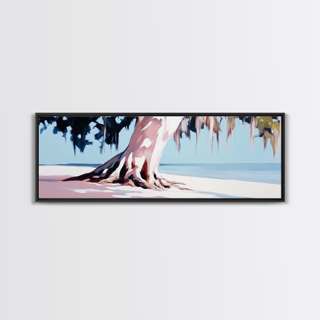 Seaside Tree, Coastal Wall Art, Bedroom Decor, Framed Canvas Print, Serene Landscape, Beach House Aesthetic, Minimalist Nature Painting