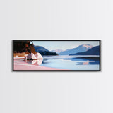 Mountain Lake, Nature Wall Art, Office Decor, Framed Canvas Print, Tranquil Landscape, Minimalist Artwork, Neutral Home Aesthetic