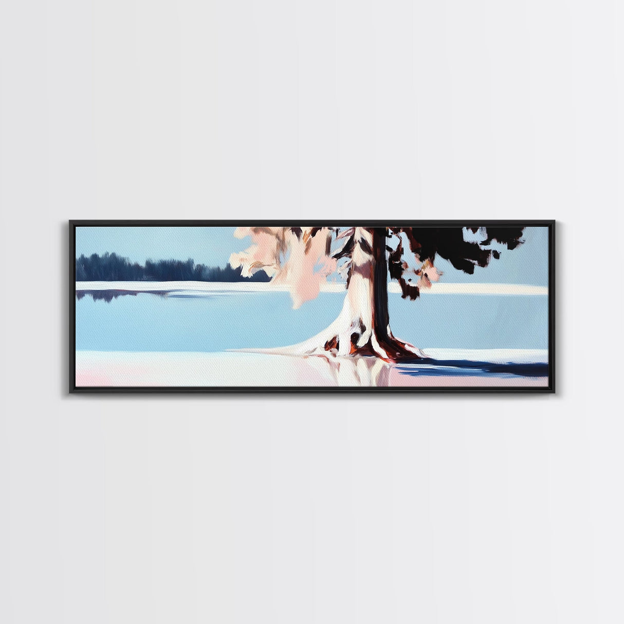 Serene Lake, Tree Reflection, Minimalist Landscape, Canvas Print, Nature Inspired Wall Art, Tranquil Home Decor, Soft Pastel Tones