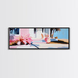 Pink House, Tropical Porch, Boho Architecture, Canvas Print, Living Room Wall Art, Sunlit Patio, Mediterranean Decor, Modern Art