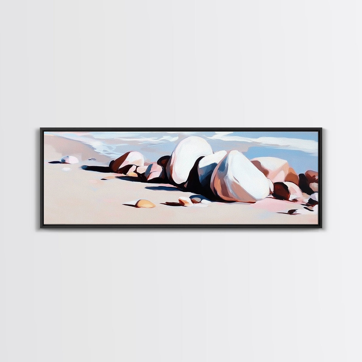 Beach Rocks, Ocean, Shore, Canvas Print, Coastal Art, Relaxing Summer Decor, Minimalist Artwork, Bedroom or Bathroom Wall Art