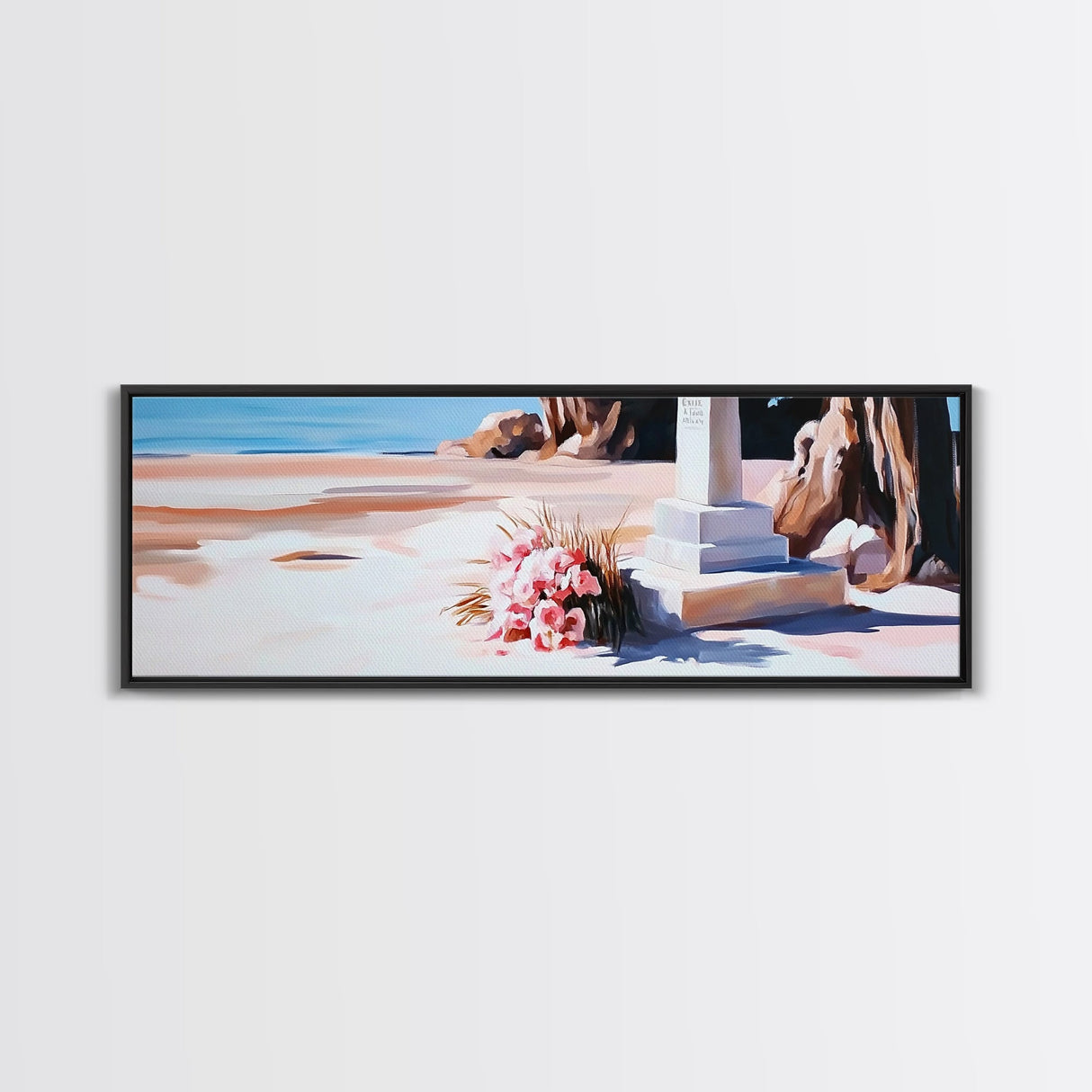 Memorial, Flowers, Beach, Canvas Print, Coastal Landscape Art, Minimalist Seaside Artwork, Tranquil Decor, Living Room or Office Wall Art
