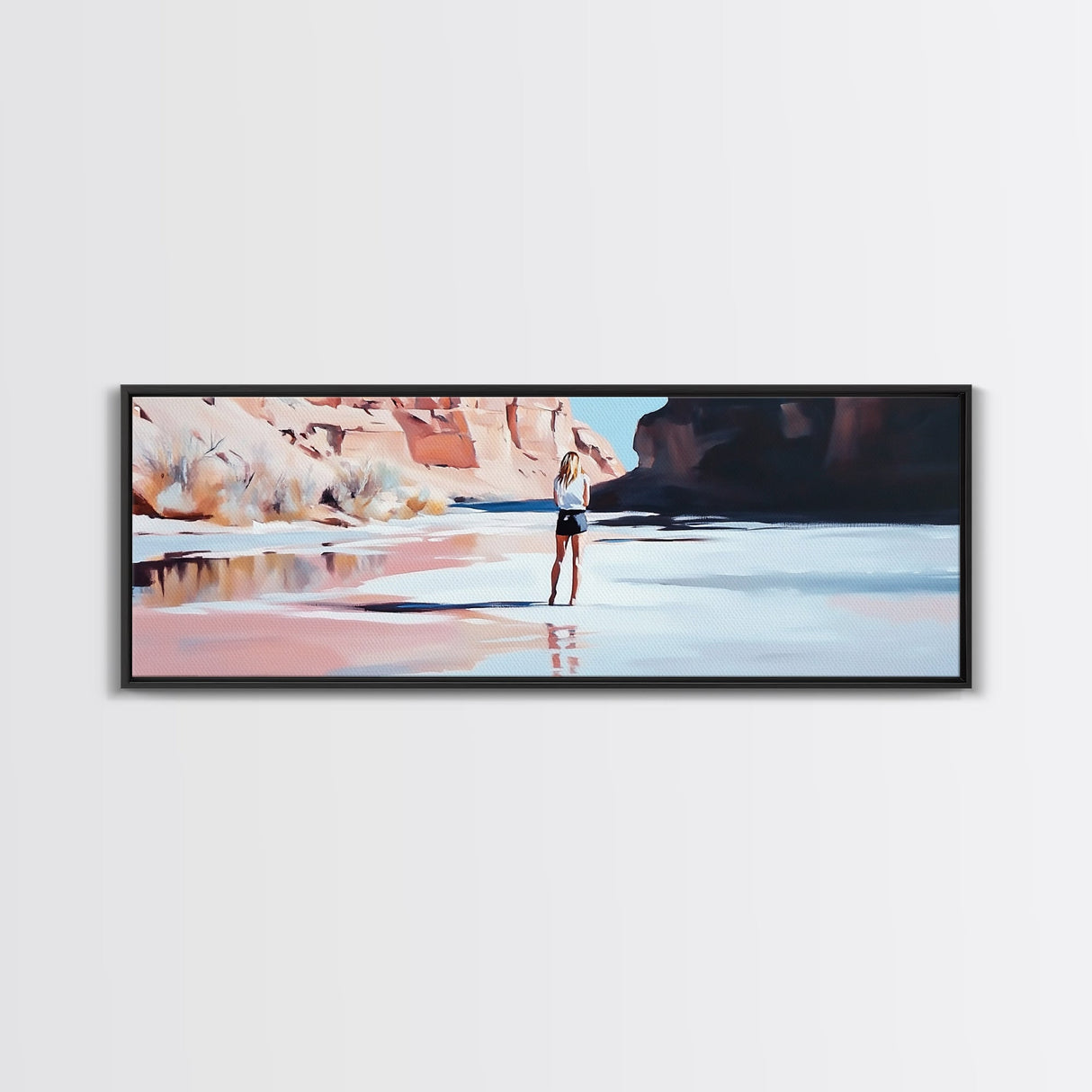 Desert River Scene, Canyon Artwork, Earthy Tones, Southwest Landscape, Minimalist Home Decor, Living Room Print, Canvas Print