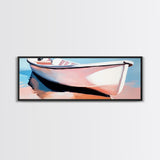Rowboat on Shore, Nautical Scene, Pastel Coastal Art, Minimalist Ocean Print, Beach House Decor, Serene Wall Art, Canvas Print