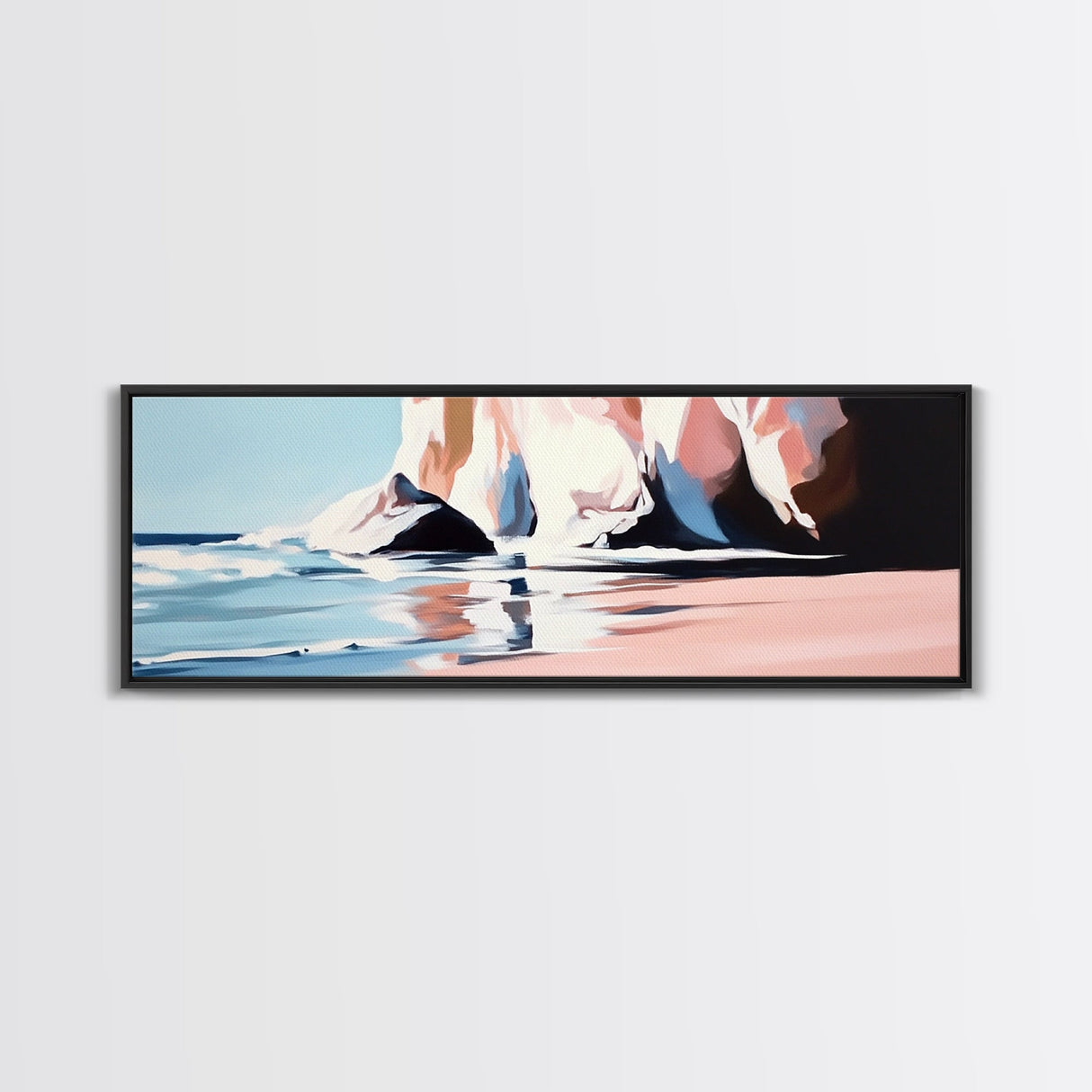 Cliffside Waves, Ocean Reflection, Seaside Landscape, Coastal Art, Beach House Wall Decor, Nautical Print, Framed Canvas Print