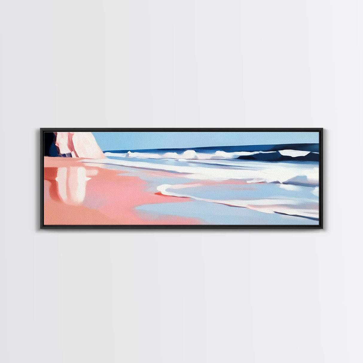Ocean Waves, Beachscape Art, Coastal Serenity, Tranquil Seaside Scene, Framed Canvas Print, Relaxing Bedroom Wall Decor