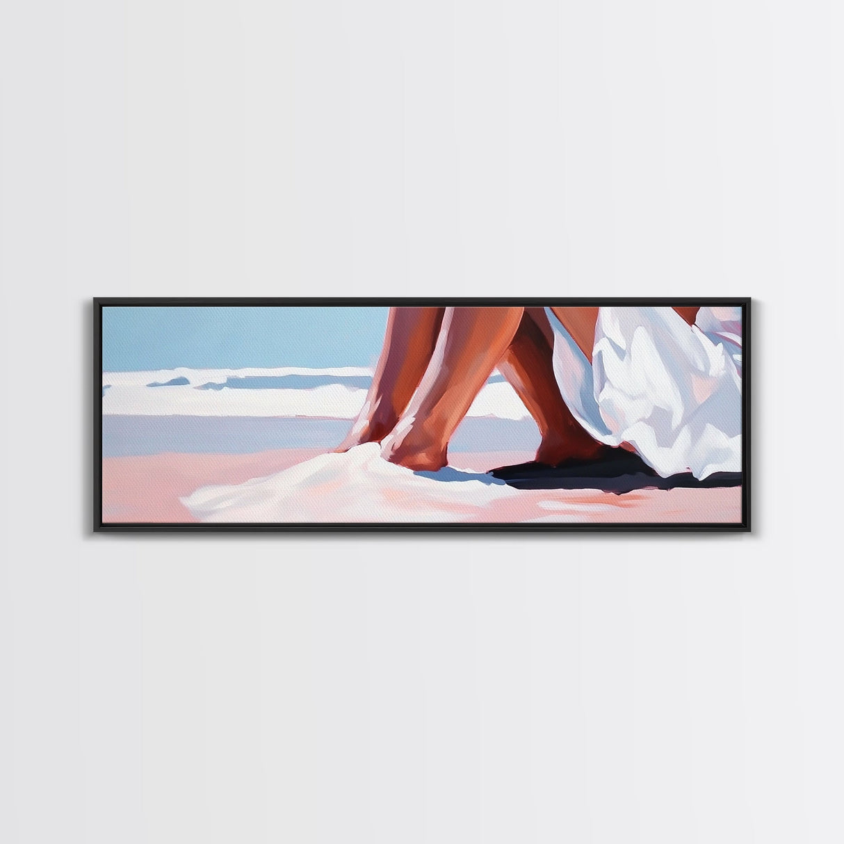 Romantic Beach, Ocean Waves, Coastal Painting, Minimalist Seascape, Pastel Sand Art, Nautical Wall Decor, Bedroom Art, Framed Canvas Print