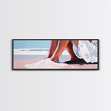 Romantic Beach, Ocean Waves, Coastal Painting, Minimalist Seascape, Pastel Sand Art, Nautical Wall Decor, Bedroom Art, Framed Canvas Print