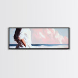 Beach Walk, Ocean Breeze, Pastel Sky, Dreamy Coastal Art, Soft Feminine Aesthetic, Framed Canvas Print, Bedroom Wall Art, Minimalist Decor