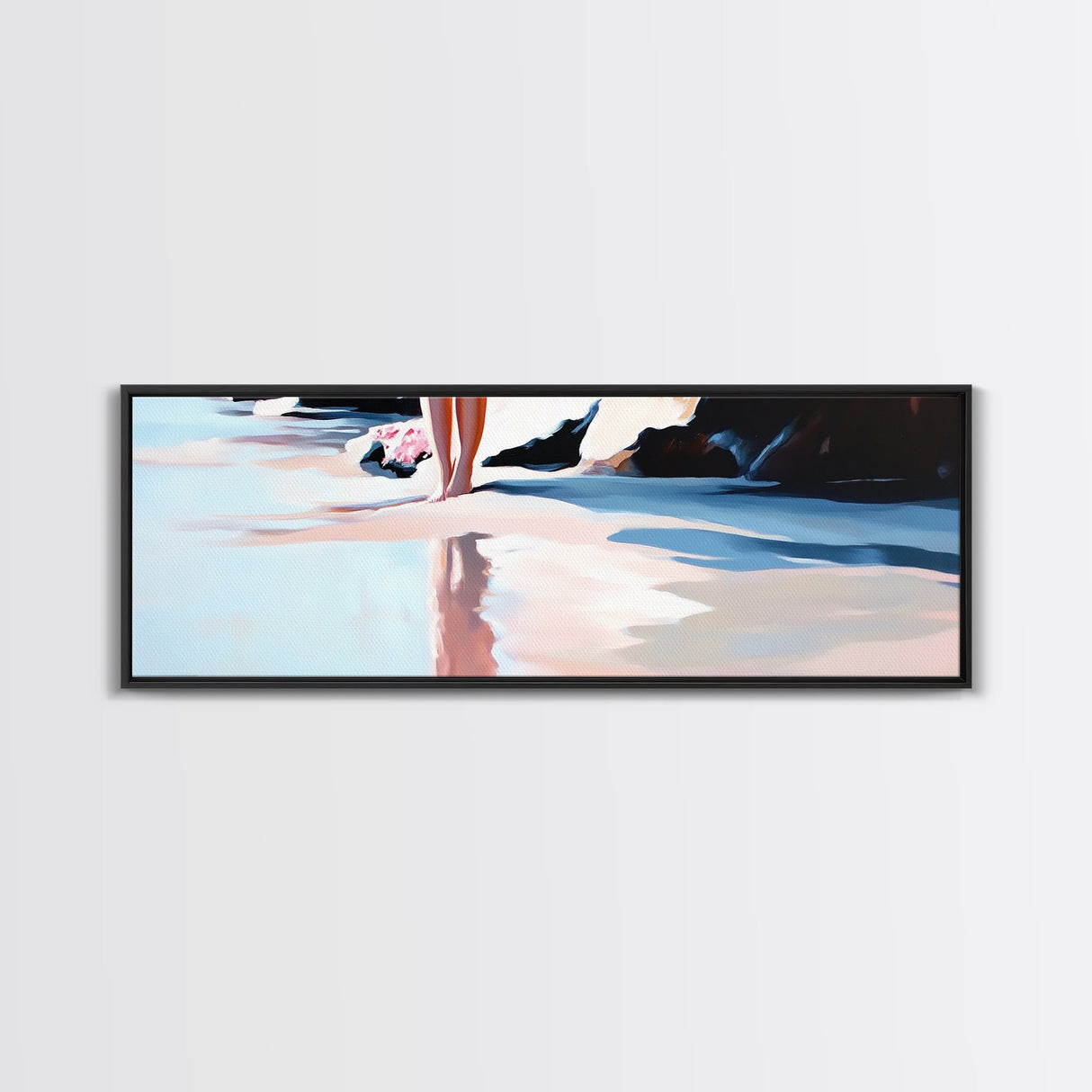 Reflection, Beach Walk, Minimalist Art, Framed Canvas Print, Coastal Decor, Ocean Wall Art, Boho Art, Bedroom Wall Art, Relaxing Aesthetic