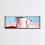 Enamel Mug Painting, Rustic Kitchen Art, Pastel Coffee Print, Still Life, Large Canvas Print, Modern Home Decor, Cozy Wall Art