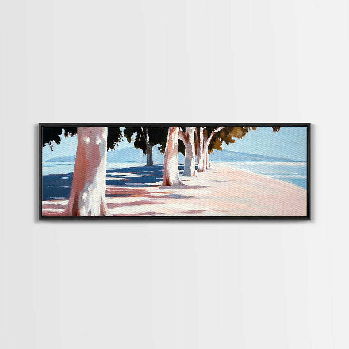 Tree Lined Path, Coastal Art, Scenic Landscape, Framed Canvas Print, Office Wall Art, Minimalist Nature Decor, Modern Impressionism