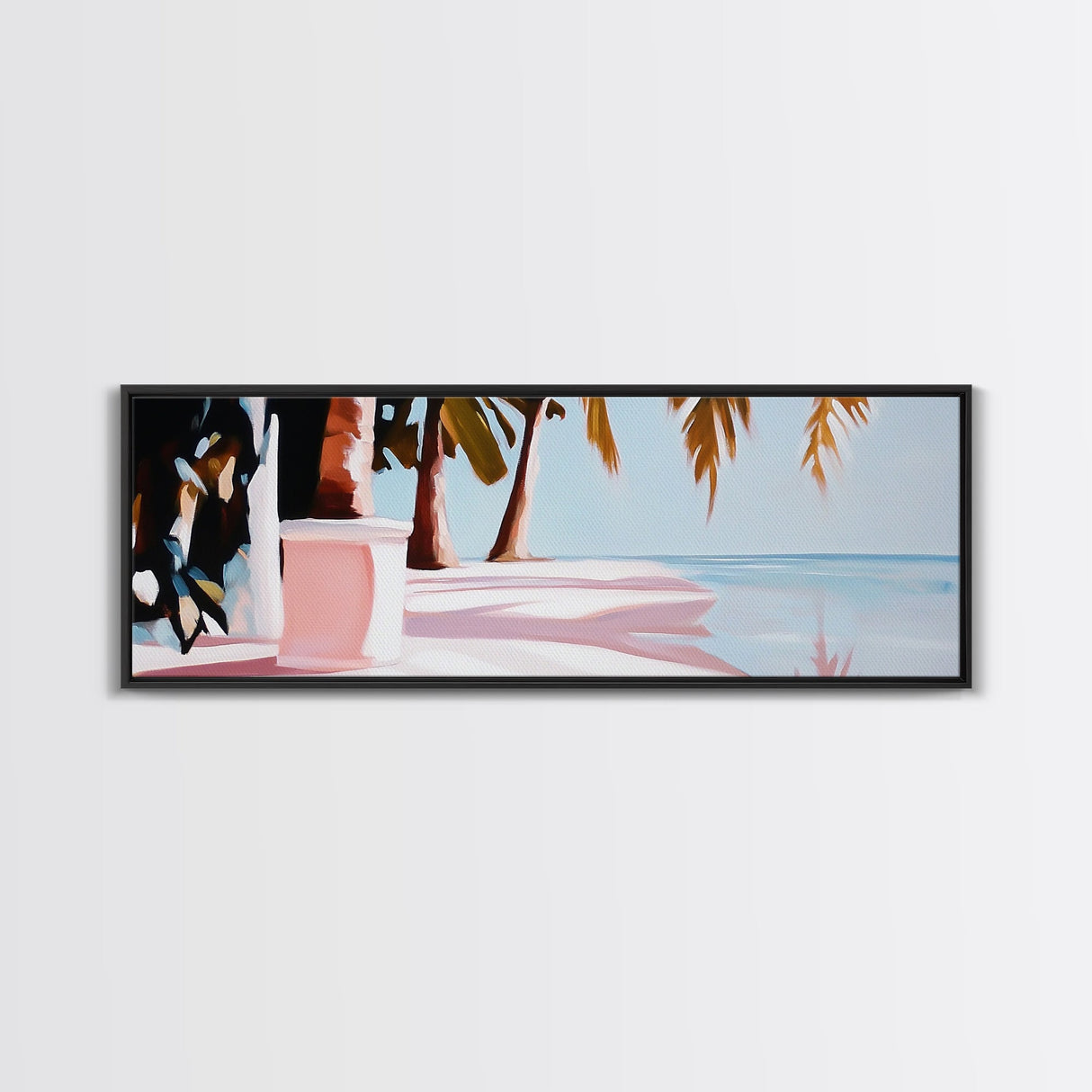 Palm Beach, Tropical Oasis, Ocean View, Framed Canvas Print, Boho Wall Art, Bedroom Decor, Coastal Aesthetic, Minimalist Art