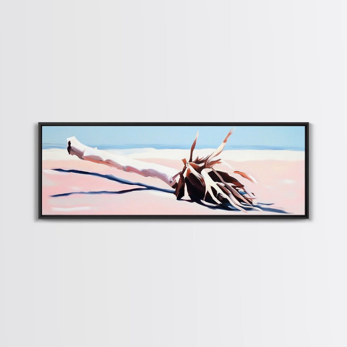 Fallen Palm, Driftwood Beach, Coastal Landscape, Framed Canvas Print, Ocean Art, Beach House Decor, Minimalist Nature Aesthetic
