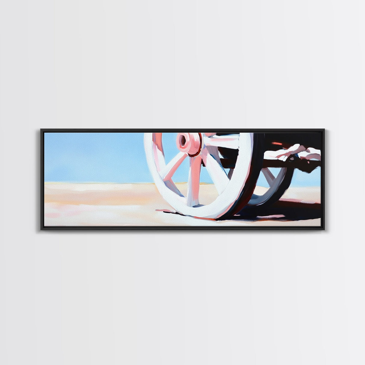 Rustic Wheel, Country Road, Soft Pastel Landscape, Farmhouse Decor, Western Wall Art, Framed Canvas Print, Living Room Aesthetic