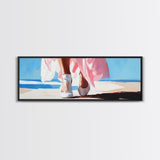 Walking on Beach, Pink Skirt, Ocean Waves, Coastal Feminine Art, Elegant Wall Decor, Canvas Print, Bedroom Wall Art, Summer Aesthetic