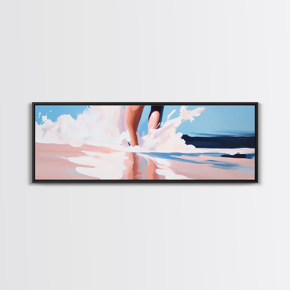 Waves and Feet, Coastal Wall Art, Ocean Art, Beach Lover Gift, Seascape Painting, Framed Canvas Print, Modern Living Room Decor