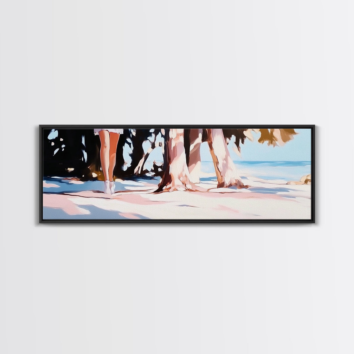 Palm Shadows, Beach Escape, Relaxing Shoreline, Summer Coastal, Canvas Print, Boho Aesthetic, Living Room Wall Art, Modern Tropical Decor